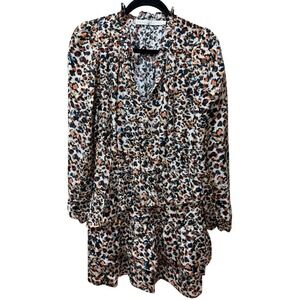 Marie Oliver Silk Animal Print Tiered Mini Dress Long Sleeve Size S